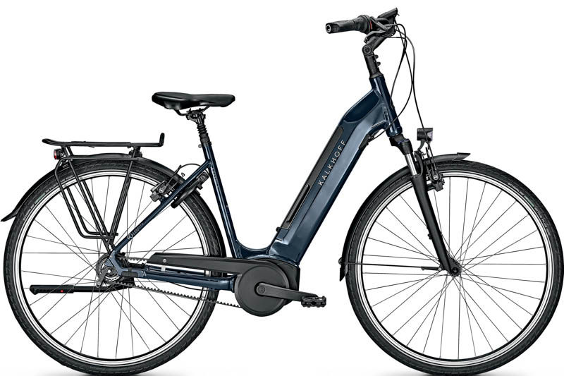 Kalkhoff Agattu 3.B Excite City-/Trekking Pedelec 8-Gang Nexus RBN, 500Wh 13.4 Ah Unisexfahrrad 8 Gang Nabenschaltung mit Rücktritt blau matt Bosch